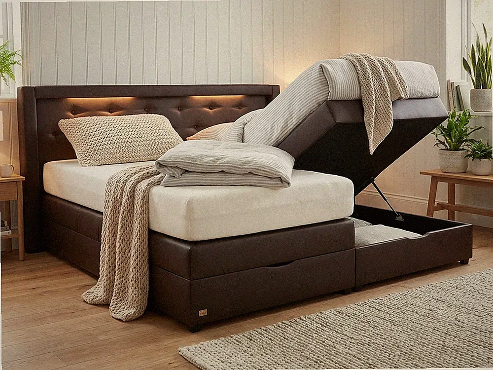 PAARA Boxspringbett mit Bettkasten LED Beleuchtung freie Farbwahl alle Größen
