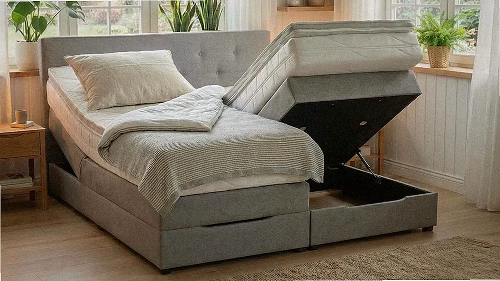PAARA Boxspringbett Rio mit Bettkasten 160x200 Matratze + Gelschaum Topper
