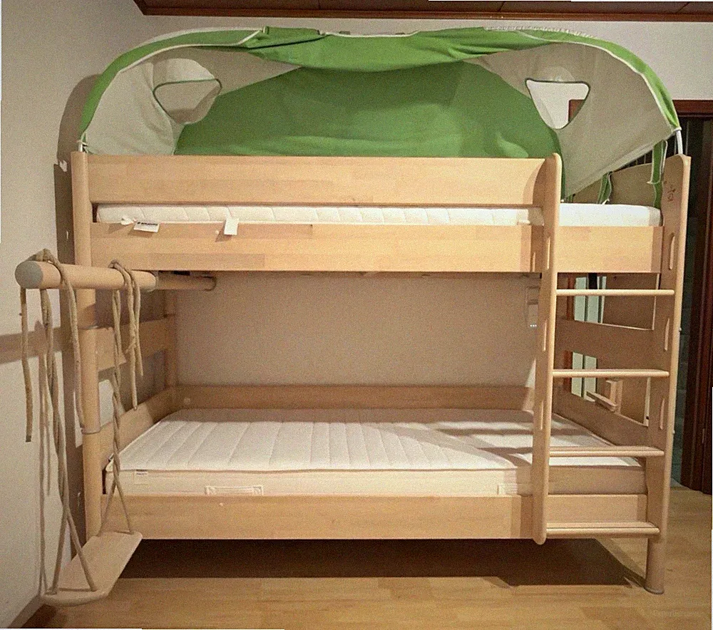 Paidi Kinder-Stockbett Holz mit Leiter & grünem Zelt inkl. 2 Matratzen