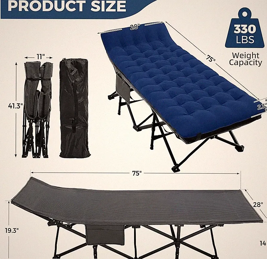 Palawano Campingbett Erwachsene mit Matratze, Klappbett zum Schlafen, 190 cm