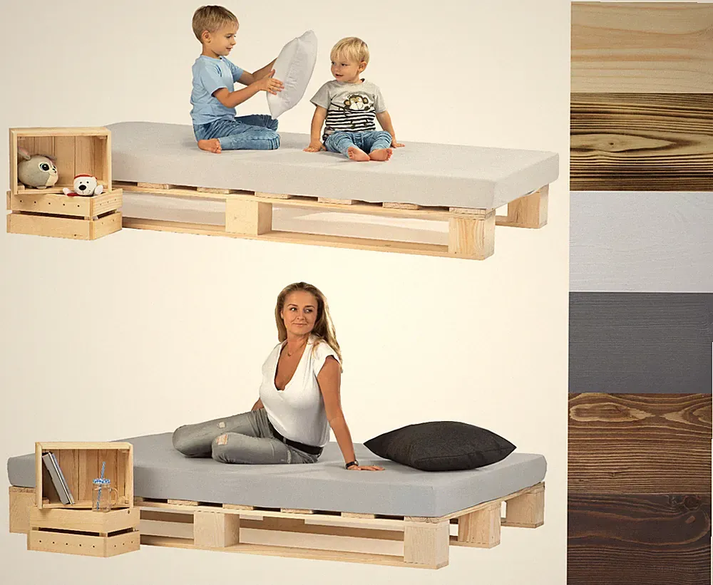 Palettenbett aus Holz Massivholzbett Bett aus Paletten verschiedene Farben