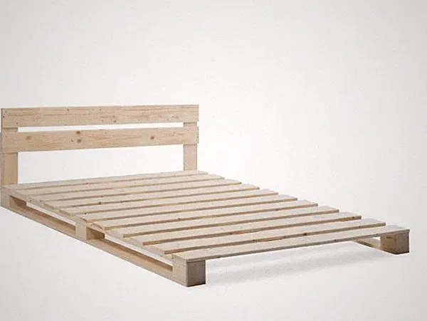 Palettenbett mit Kopfteil Massivholzbett Futon- Jugendbett PALETTI Fichte natur