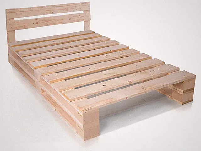 Palettenbett mit Kopfteil Massivholzbett Jugendbett PALETTI DUO Fichte natur