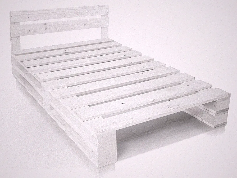 Palettenbett mit Kopfteil Massivholzbett Jugendbett PALETTI DUO Fichte weiss