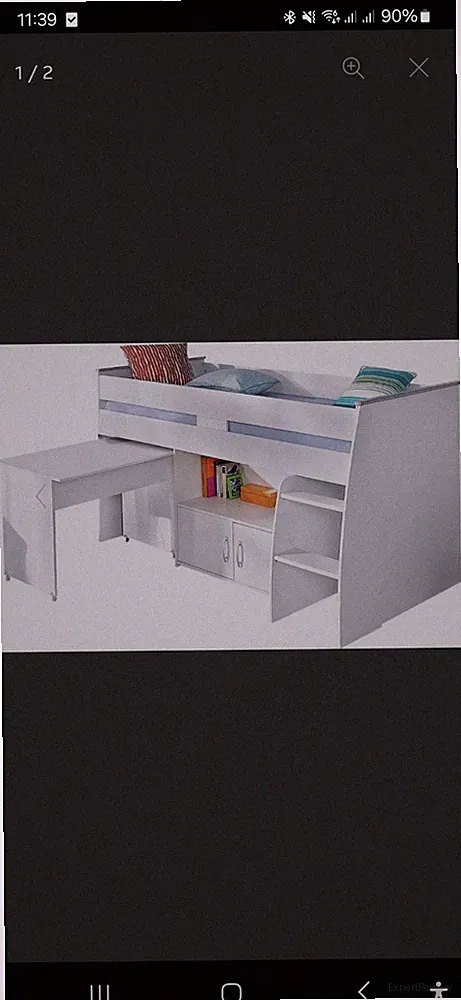 Parisot Hochbett, mit ausziehbarem Schreibtisch und Kommode mit 2 Türen