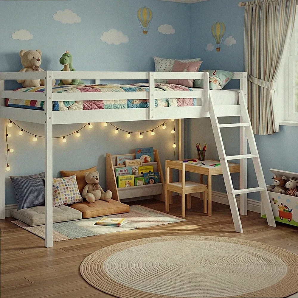 Platzsparendes Kinderkabinenbett mit abnehmbaren Sicherheitsgeländern & Treppe - 3 Fuß Design