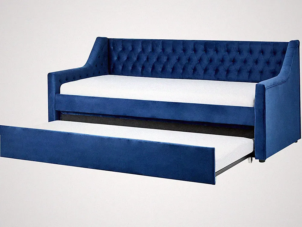 Platzsparendes Tagesbett Samtstoff marineblau 90 x 200 cm mit Lattenrost Montarg