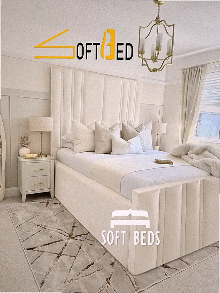 Plüsch Samt Evelyn Bettgestell Hoch Kopfteil Panel Bett Doppelbett King Super King