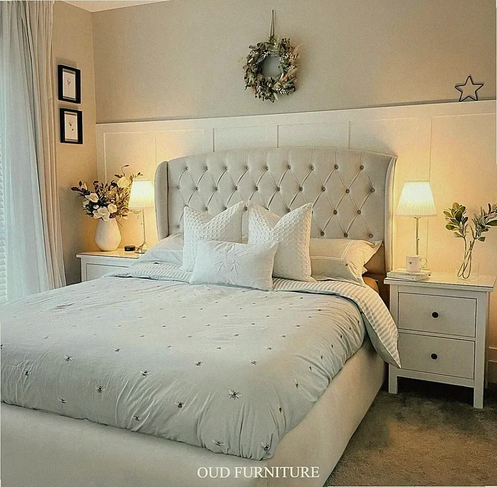 Plüsch Samt Paris Flügelrückenbett, Chesterfield Flügelbett, Polsterbett