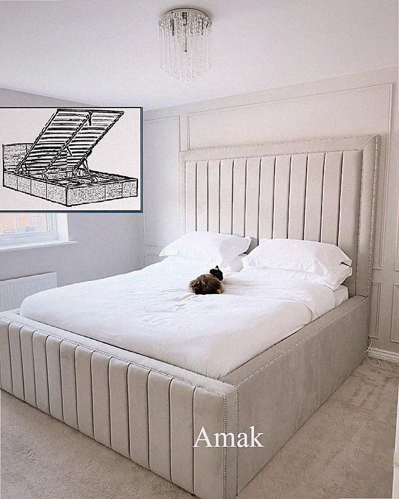 Plüsch Samt umrandet Panel Aufbewahrung Bett Ottomane Gaslift Bett Doppelbett King/Groß 6 Fuß