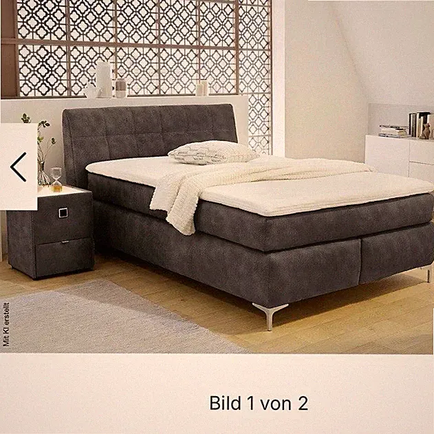 Poco fina Boxspringbett 140x200 Hellgrau mit Kopfteil Federkernmatratze