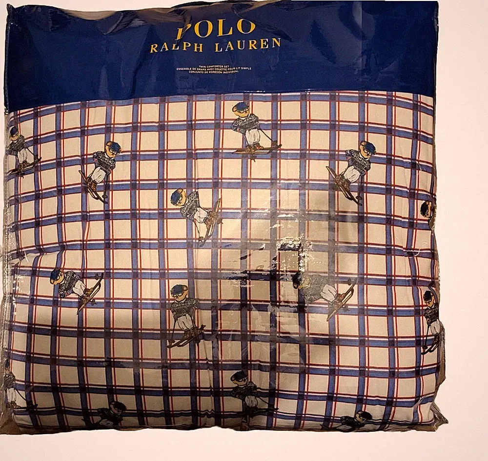 Polo Ralph Lauren Ski Bear Bettdecke 2-teiliges Set Twin Creme Neu mit Etikett