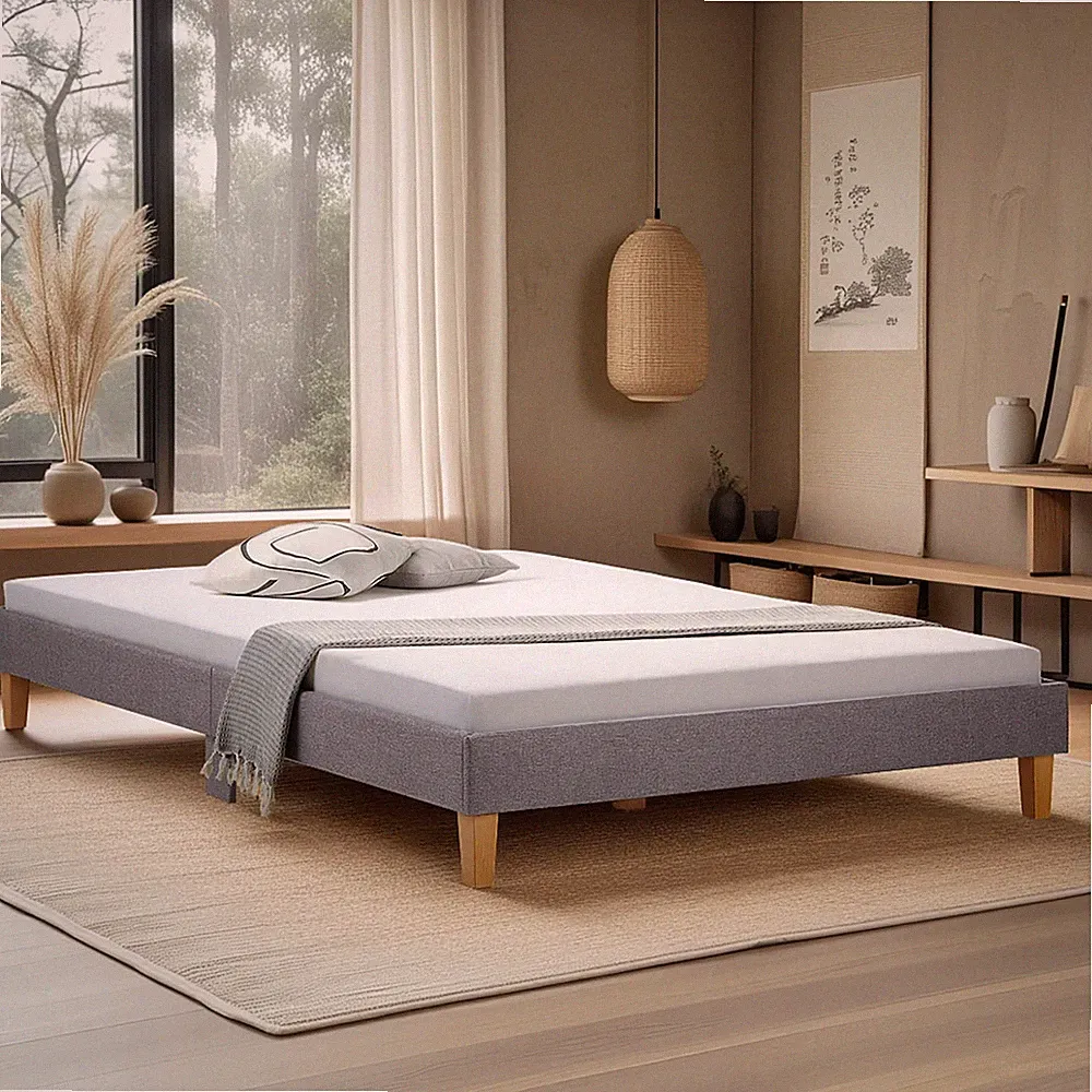 Polsterbett 120x200 Doppelbett Stoff Grau mit Lattenrost Futonbett Homestyle4u