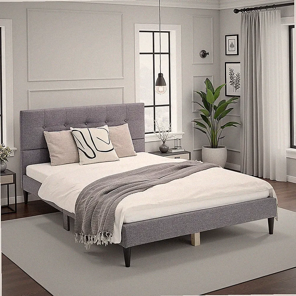 Polsterbett 120x200 Grau mit Lattenrost Doppelbett Stoff Bettgestell Homestyle4u