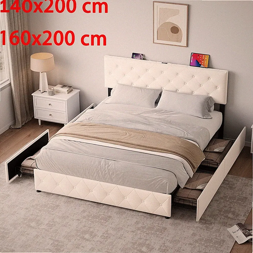 Polsterbett 140/160x200cm Doppelbett Stauraumbett Bettgestell mit Lattenrost DE