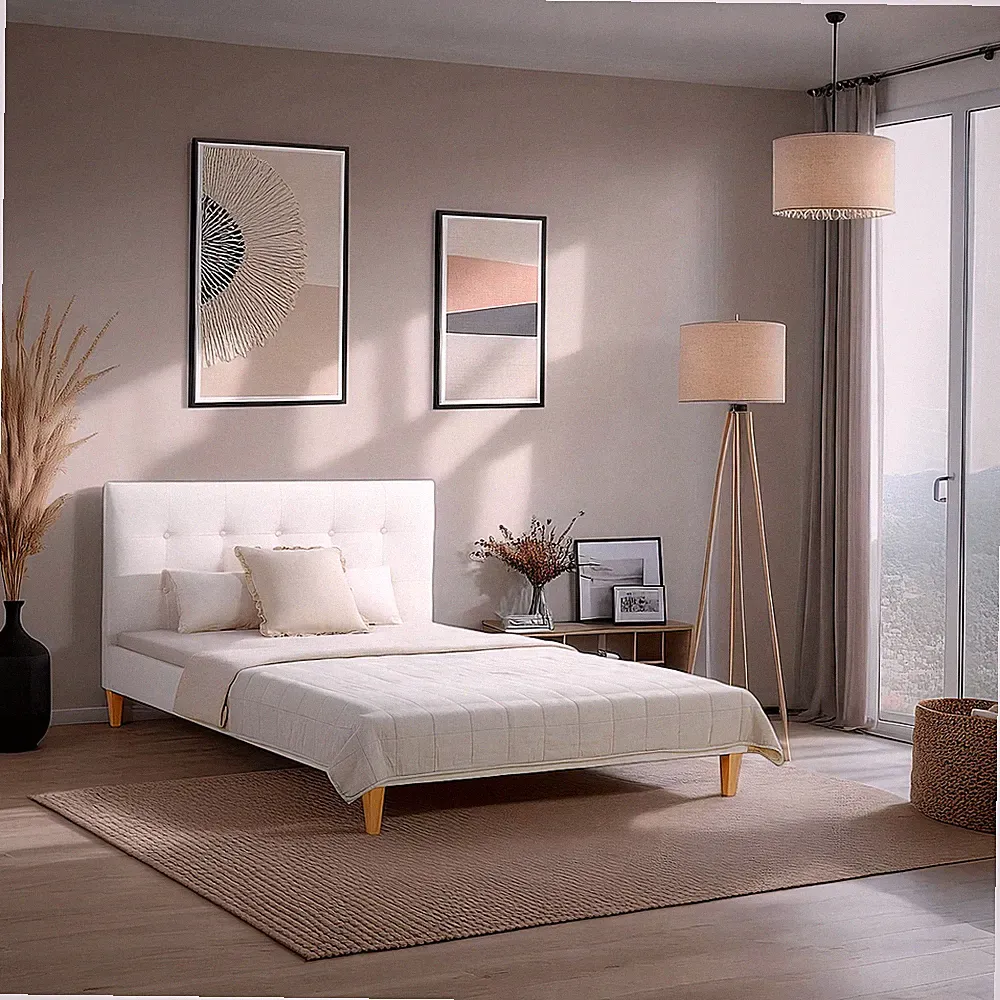 Polsterbett 140 x 200 Beige Bouclé Doppelbett Bettgestell Lattenrost Homestyle4u