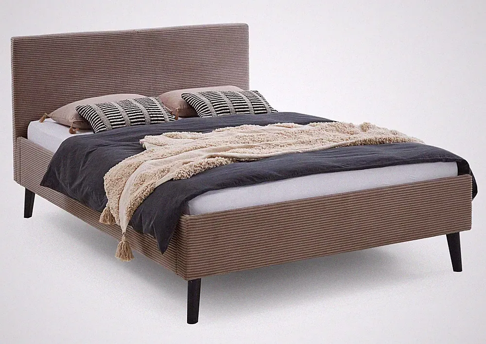 Polsterbett 140 x 200 Bettgestell Bett Doppelbett Kopfteil Taupe Made in Germany