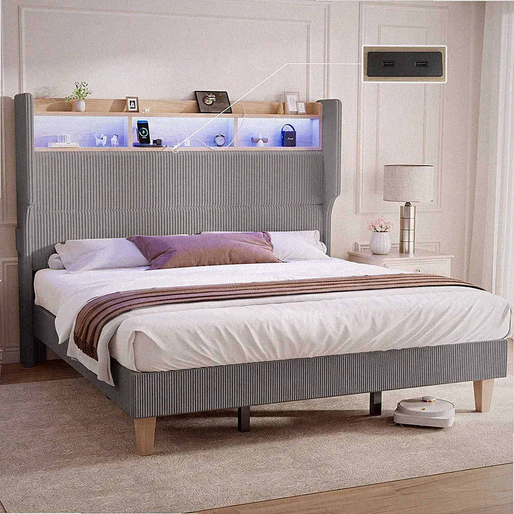 Polsterbett 140x200 160x200 mit Stauraum Bett Bettgestell mit Lattenrost USB/LED