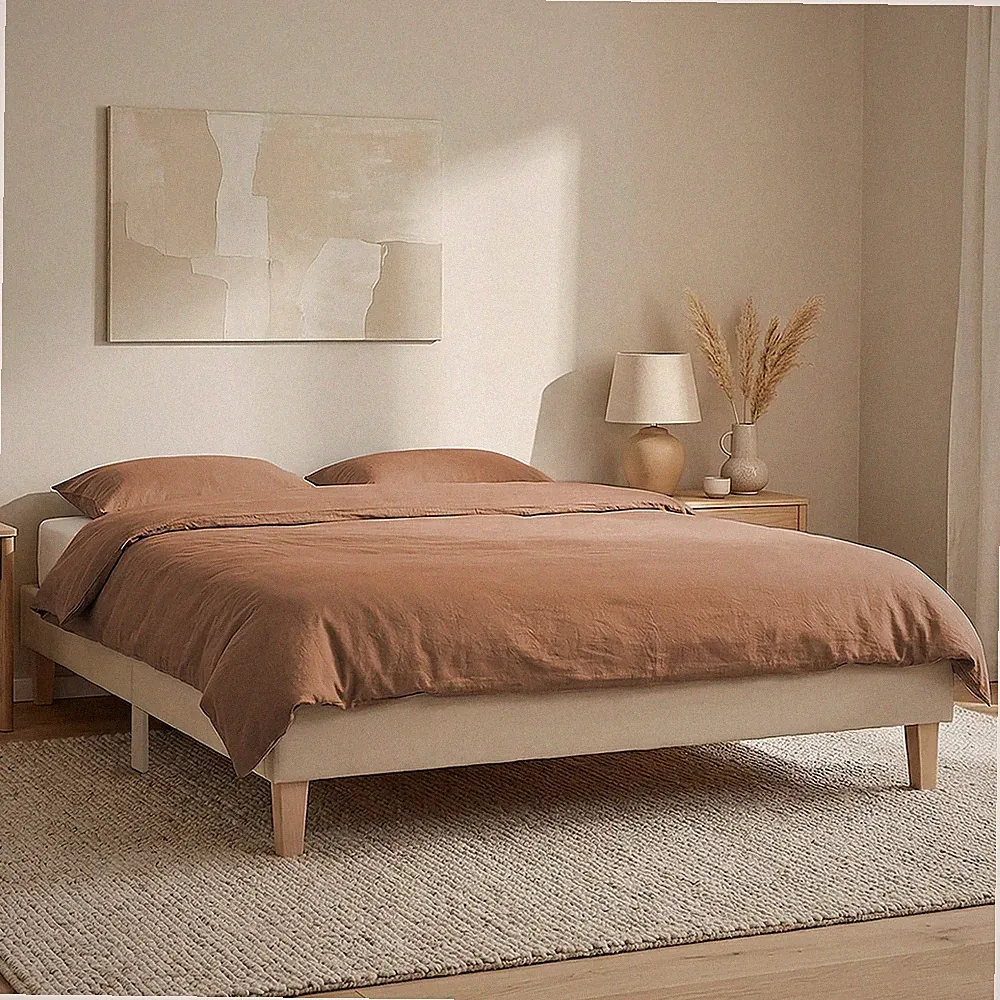 Polsterbett 140x200 Beige mit Lattenrost Futonbett Doppelbett Modern Homestyle4u
