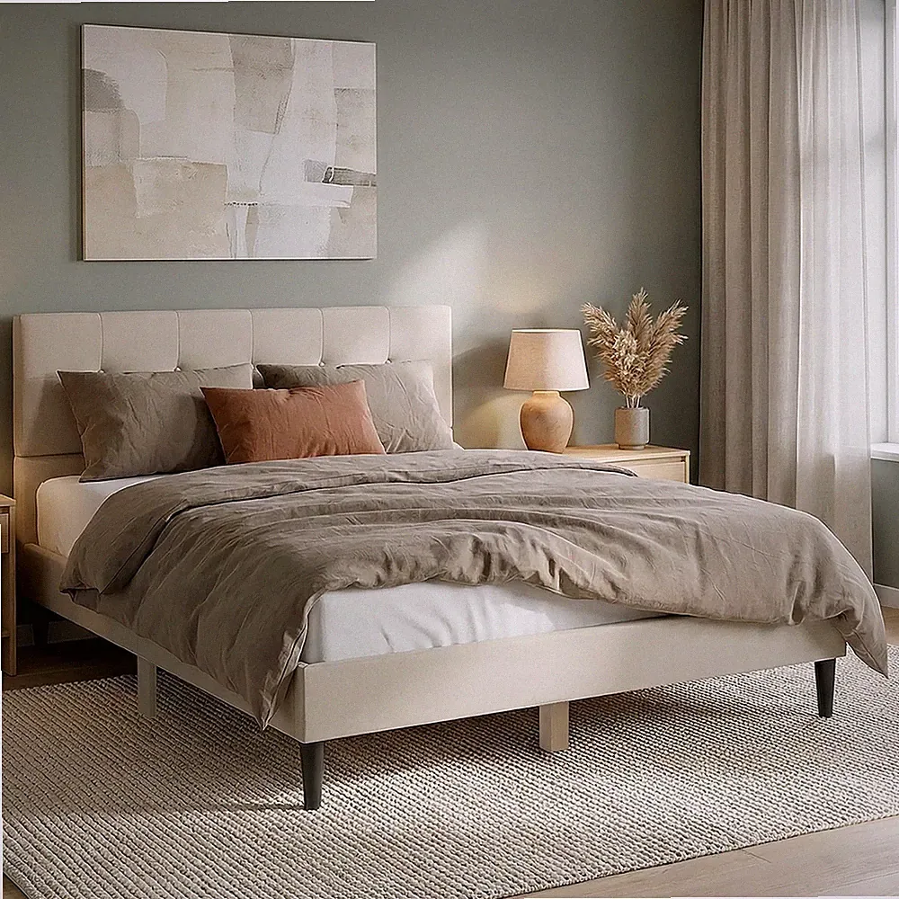Polsterbett 140x200 Beige mit Lattenrost Stoffbett Doppelbett Modern Homestyle4u