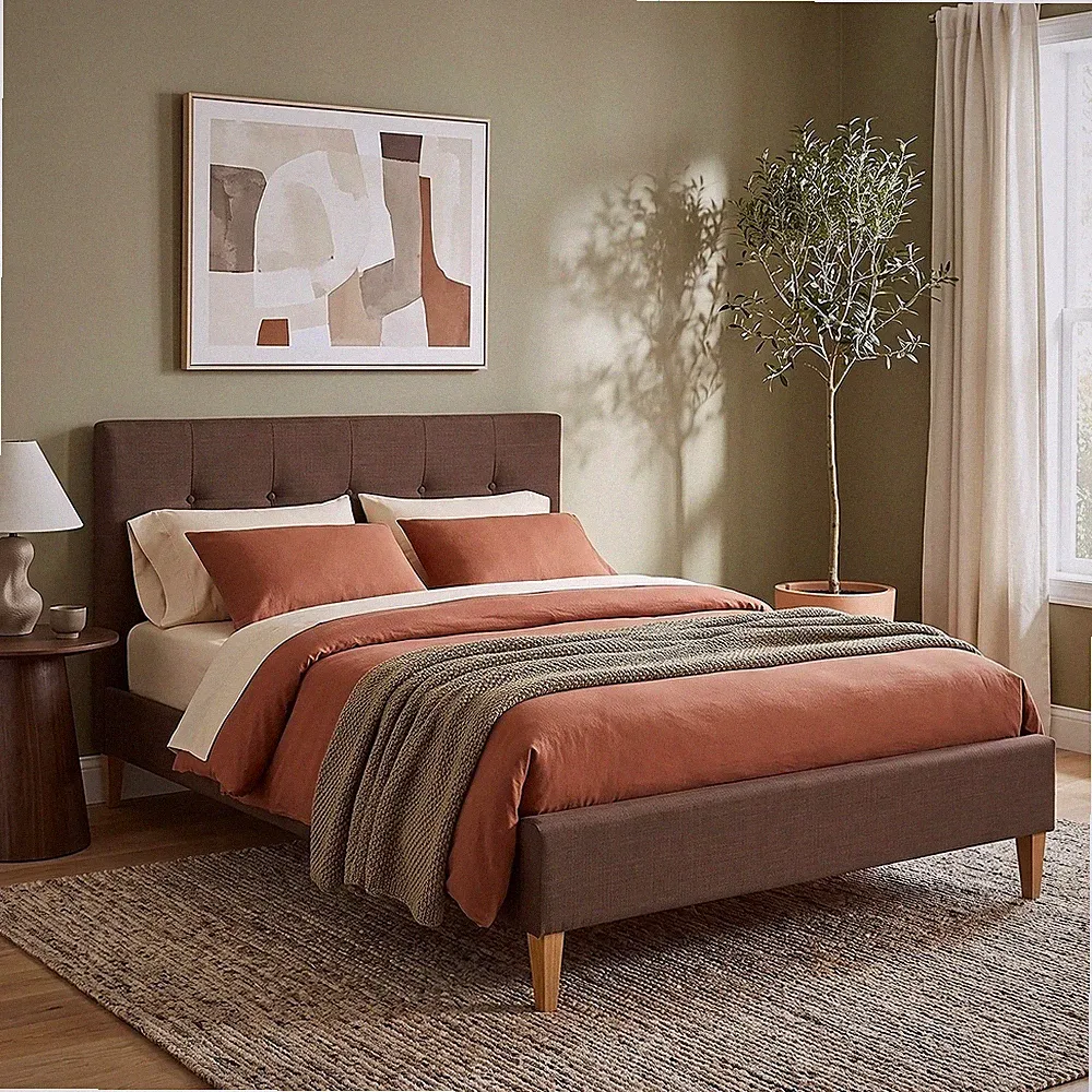 Polsterbett 140x200 Braun Futonbett Doppelbett Stoffbett Lattenrost Homestyle4u