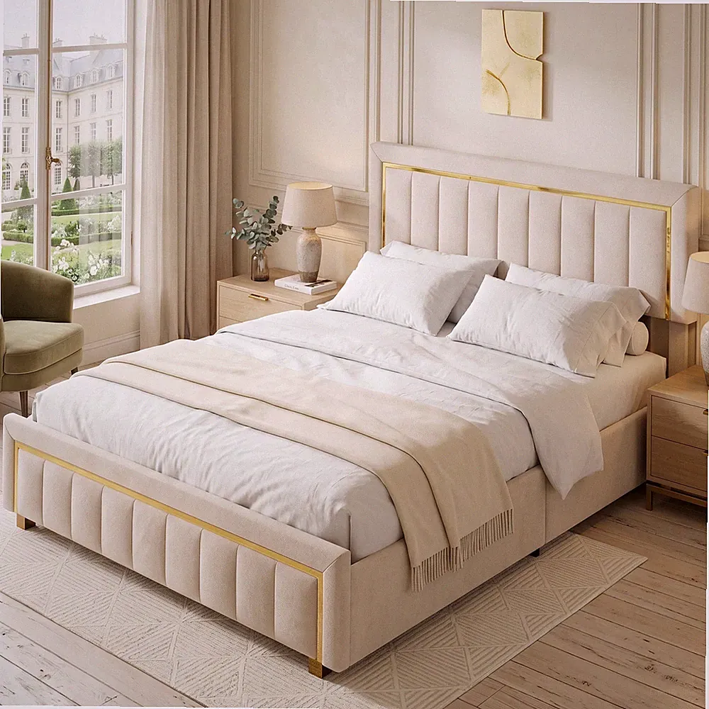 Polsterbett 140x200 cm Boxspringbett Mit Stauraum Goldene Akzente Doppelbett