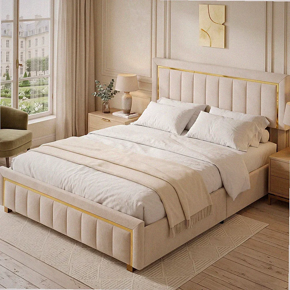 Polsterbett 140x200 cm Boxspringbett Mit Stauraum Goldene Akzente Doppelbett