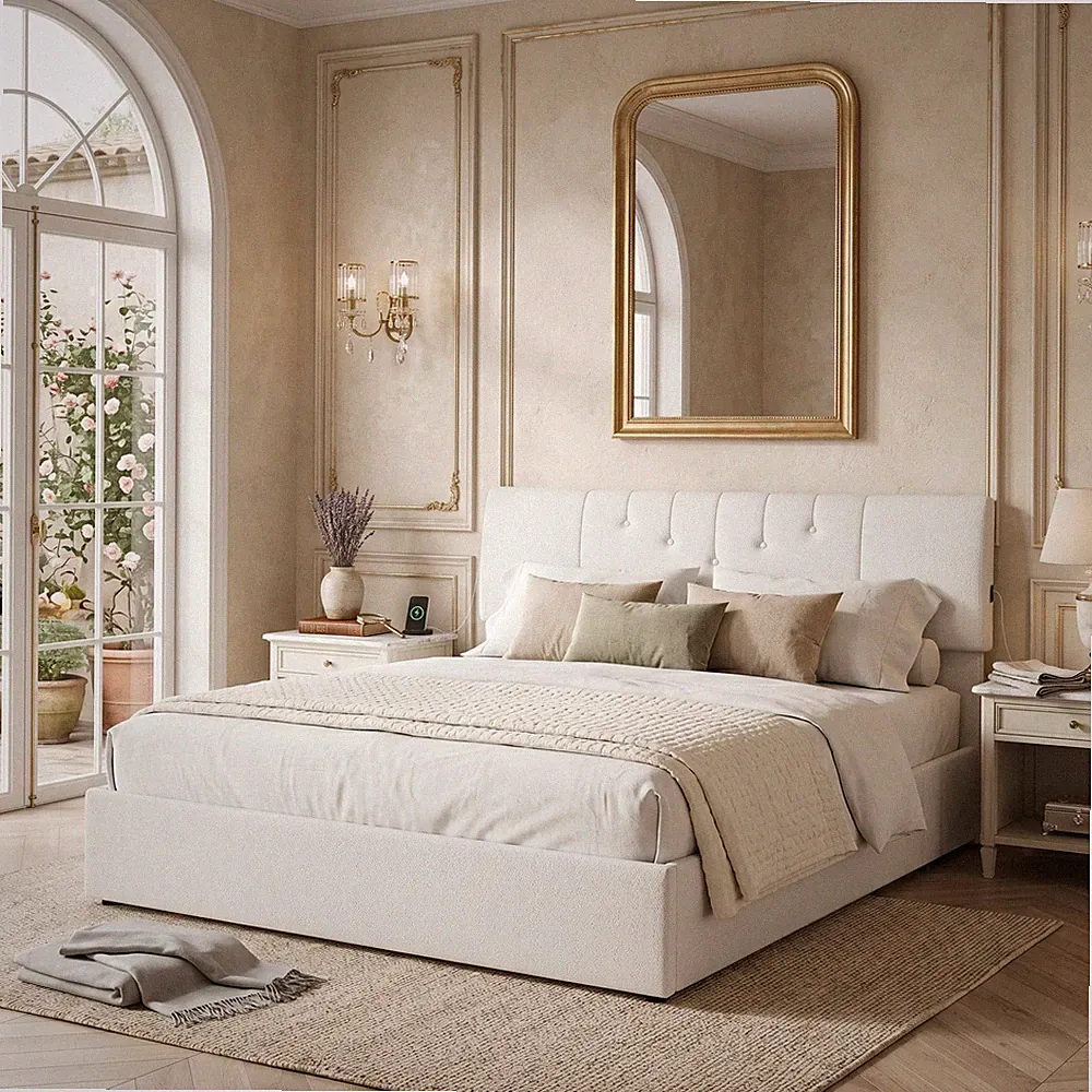 Polsterbett 140x200 cm Doppelbett Boxspringbett mit Bettkasten USB Ladestation