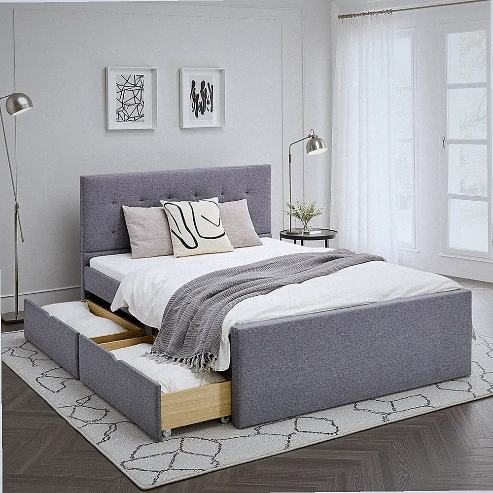 Polsterbett 140x200 cm Doppelbett mit Bettkasten Stauraum Stoff Grau Homestyle4u
