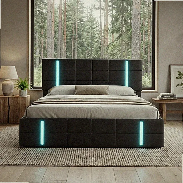 Polsterbett 140x200 cm mit LED Stauraum Bettgestell Boxspringbett mit Lattenrost