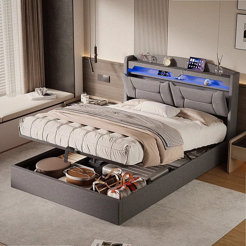 Polsterbett 140x200 cm Mit LED/USB Boxspringbett Lattenrost Stauraum Doppelbett