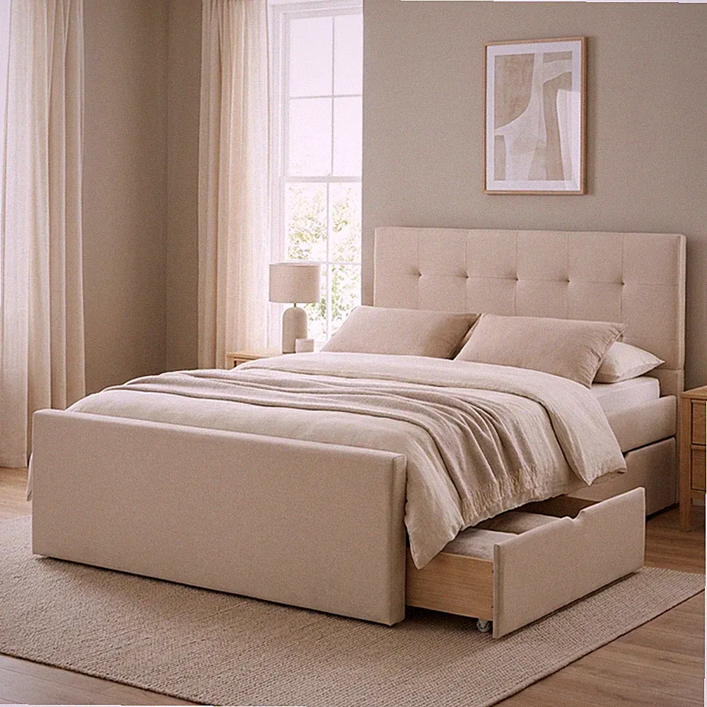 Polsterbett 140x200 cm mit Stauraum Doppelbett Bettkasten Bett Beige Homestyle4u