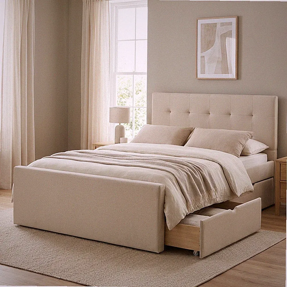 Polsterbett 140x200 cm mit Stauraum Doppelbett Bettkasten Bett Beige Homestyle4u