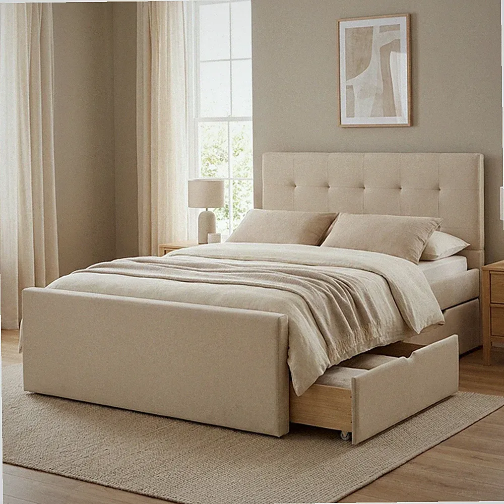 Polsterbett 140x200 cm mit Stauraum Doppelbett Bettkasten Bett Beige Homestyle4u