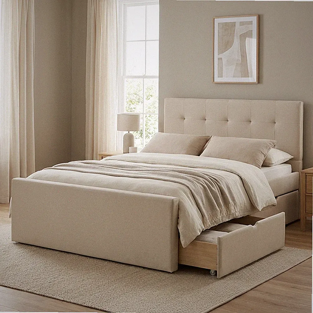Polsterbett 140x200 cm mit Stauraum Doppelbett Bettkasten Bett Beige Homestyle4u