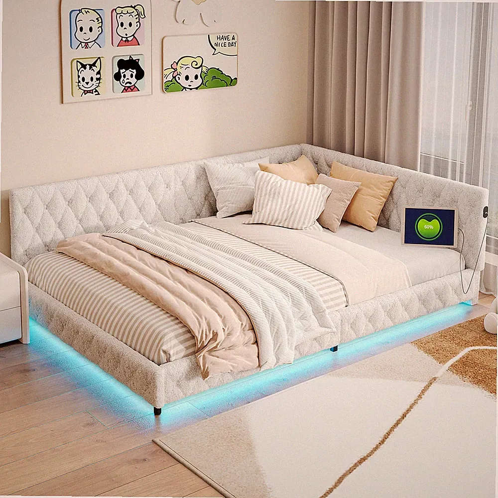 Polsterbett 140x200 cm Tagesbett Einzelbett Kinderbett mit LED USB-Ladeanschluss