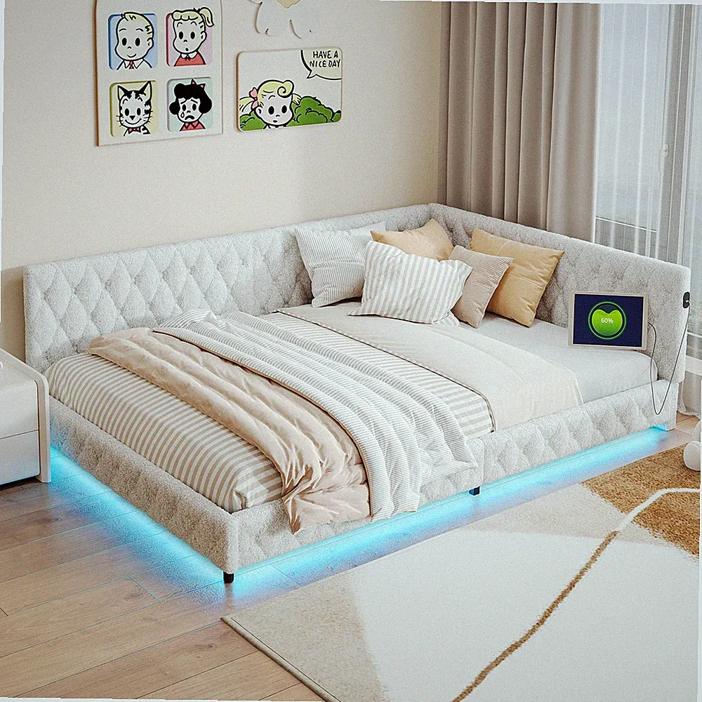 Polsterbett 140x200 cm Tagesbett Einzelbett Kinderbett mit USB-Ladeanschluss LED