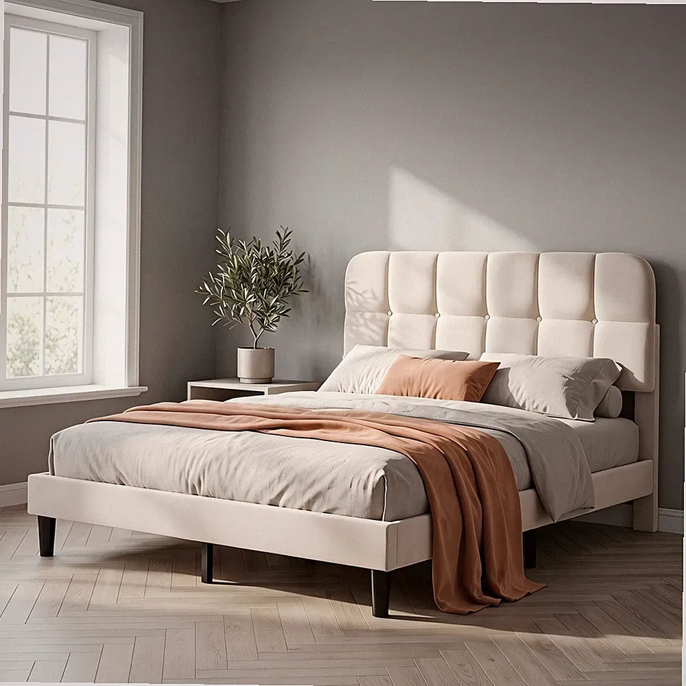 Polsterbett 140x200 Doppelbett Bettgestell mit Lattenrost Verstellbarer Kopfteil