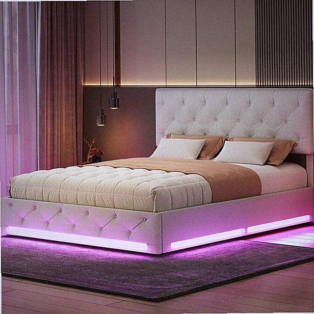 Polsterbett 140x200 Doppelbett Bettgestell Stauraumbett mit Bettkasten LED Licht