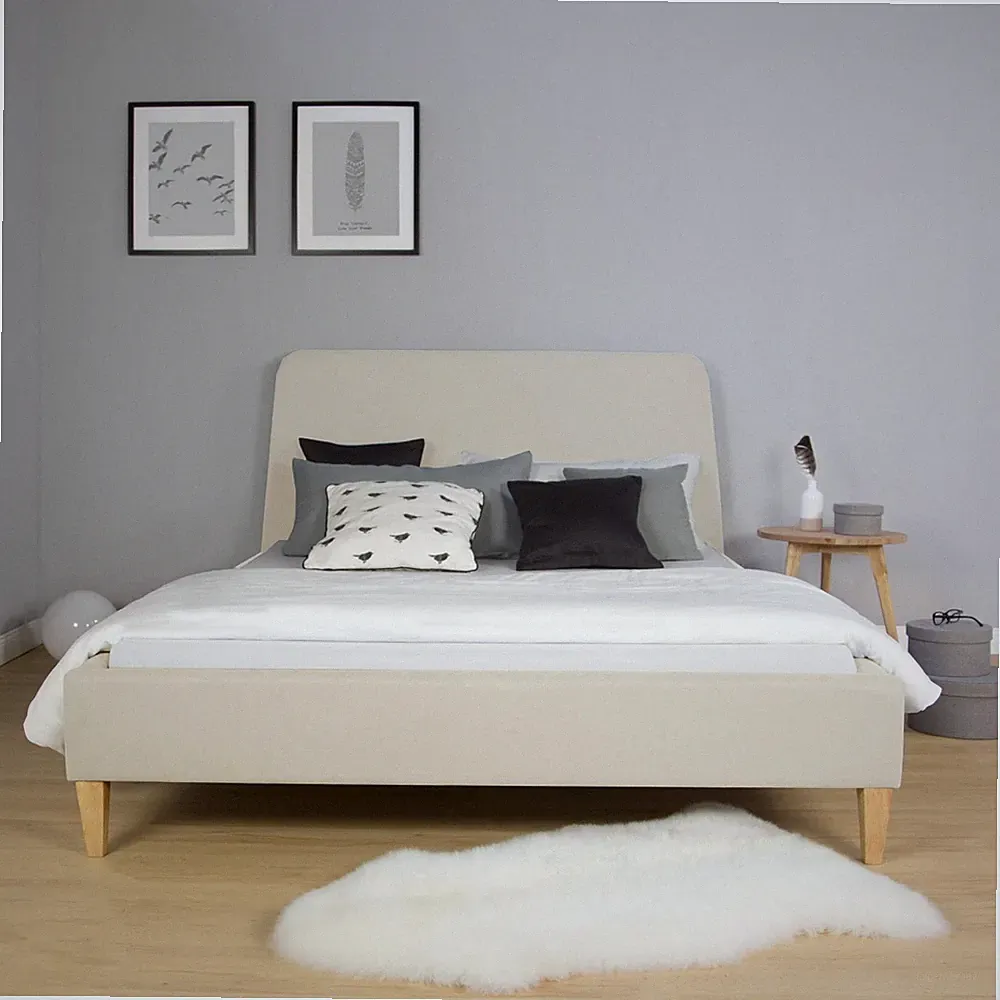 Polsterbett 140x200 Doppelbett Lattenrost Stoff Bett Gestell Beige Homestyle4u