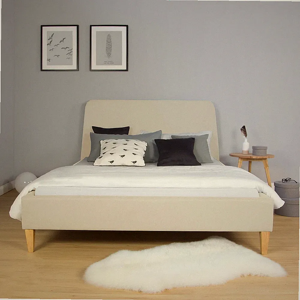 Polsterbett 140x200 Doppelbett Lattenrost Stoff Bett Gestell Beige Homestyle4u