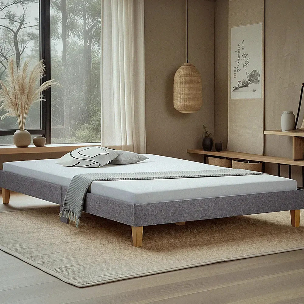 Polsterbett 140x200 Doppelbett mit Lattenrost Stoff Grau Futonbett Homestyle4u