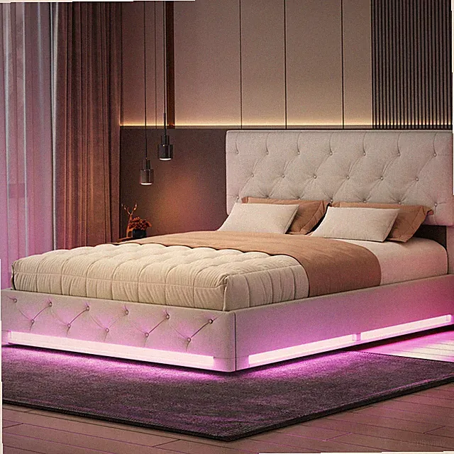 Polsterbett 140x200 LED Stauraum Boxspringbett 160x200 cm Lattenrost Doppelbett