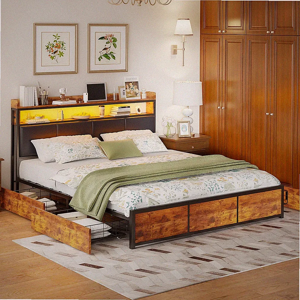 Polsterbett 140x200 Stauraum Bettgestell mit 4 Schubladen Doppelbett Lattenrost