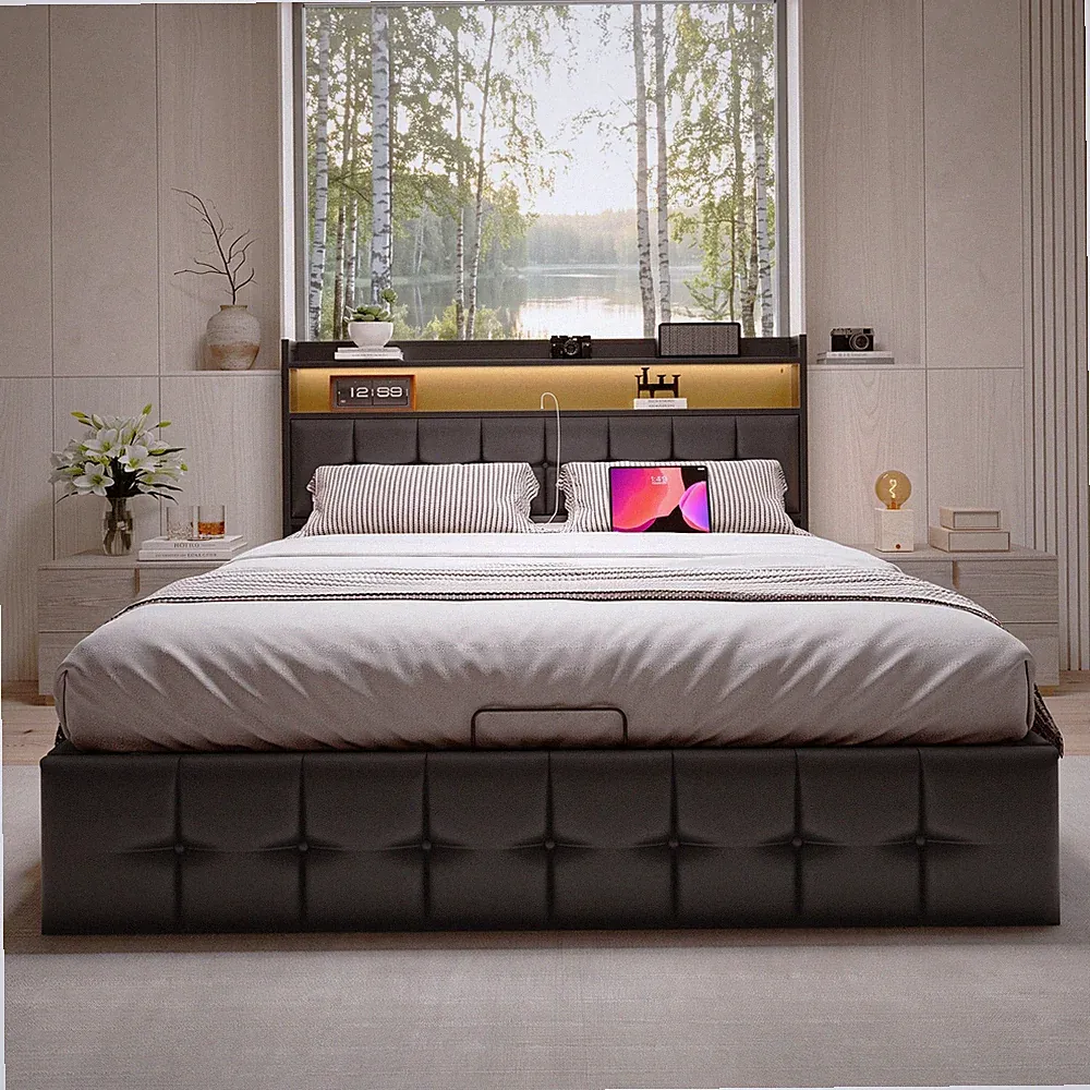 Polsterbett 140x200cm Boxspringbett Doppelbett mit Stauraum Kopfteil Bettgestell