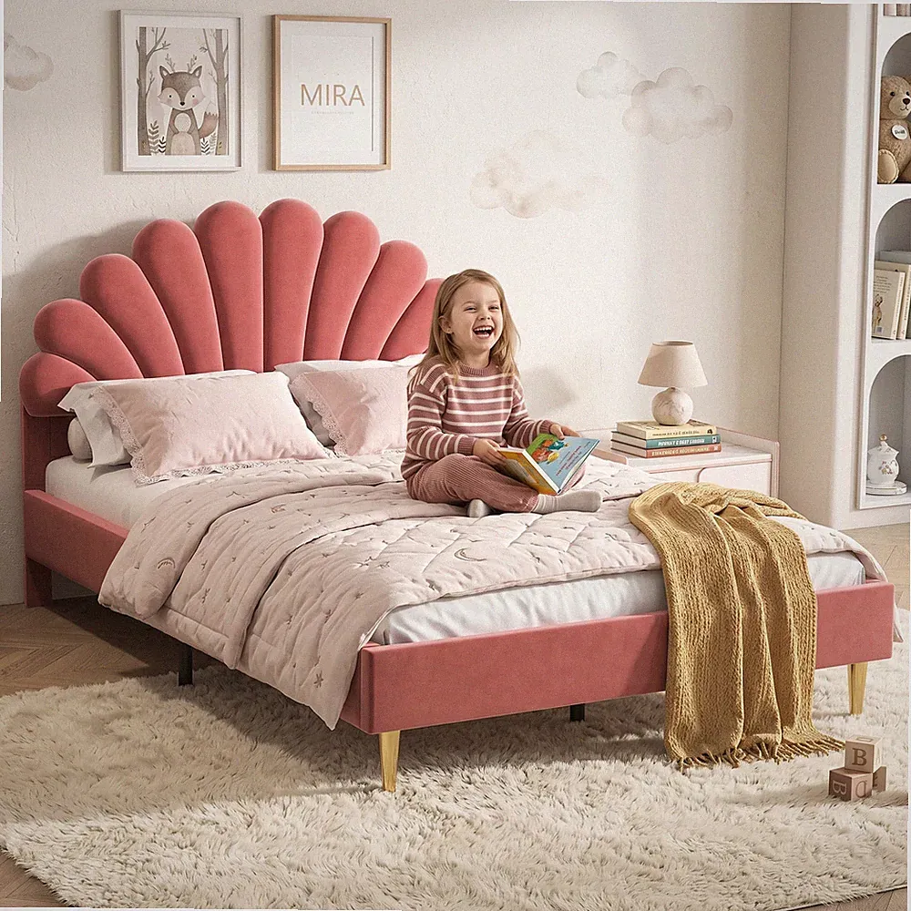 Polsterbett 140x200cm Doppelbett Kinderbett mit Lattenrost gepolstertem Kopfteil