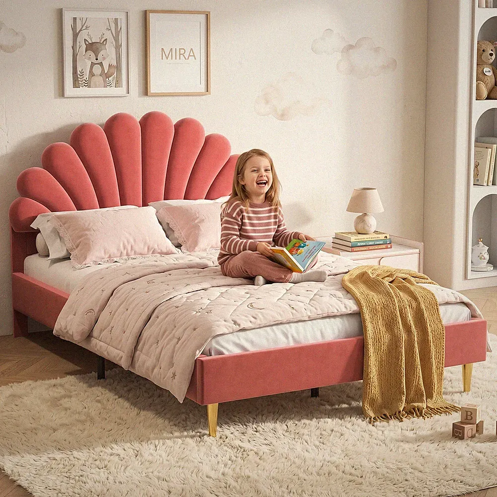 Polsterbett 140x200cm Doppelbett Kinderbett mit Lattenrost gepolstertem Kopfteil