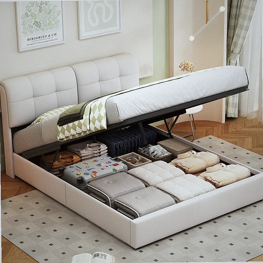 Polsterbett 140x200cm LED Doppelbett Stauraumbett Bettgestell mit Lattenrost DE