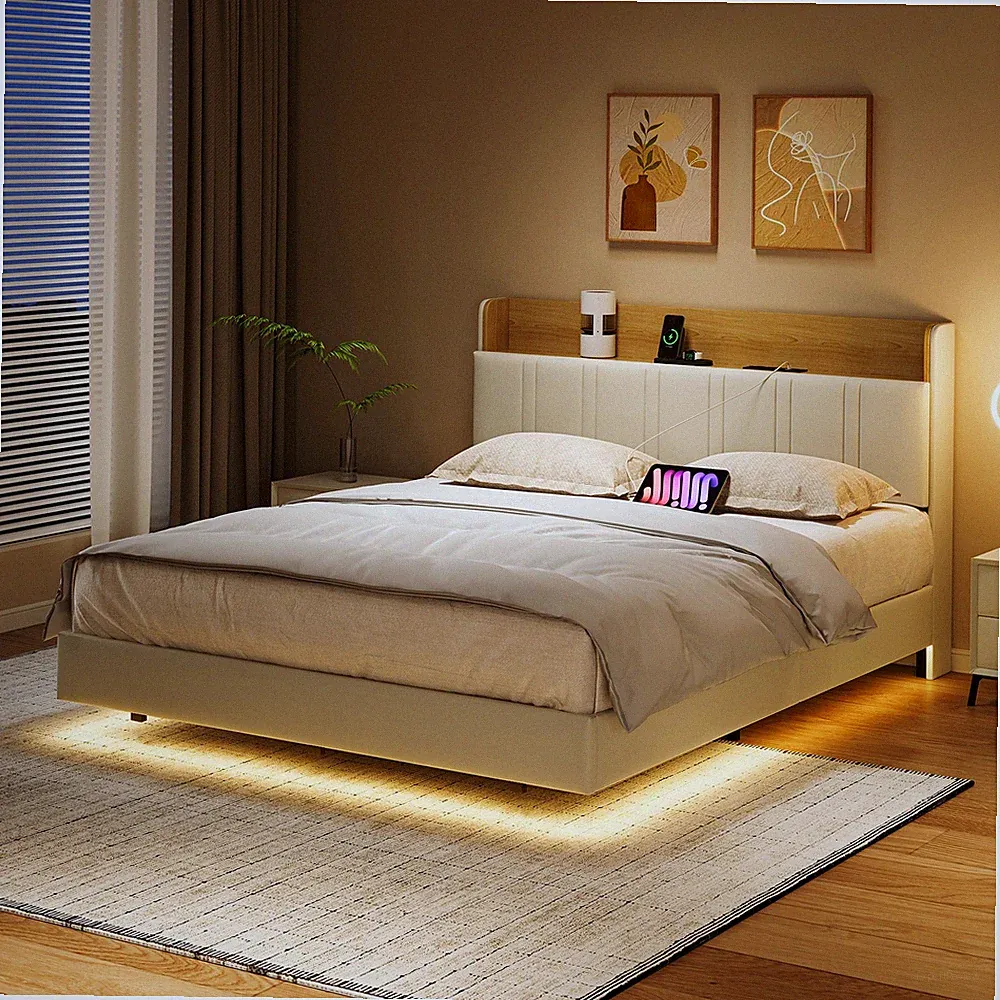Polsterbett 140x200cm mit USB/LED Bettgestell mit Lattenrost Stauraum Doppelbett