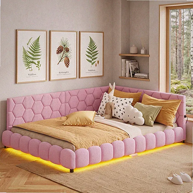 Polsterbett 140x200cm Schlafsofa Doppelbett Bettgestell mit Lattenrost Stoffbett